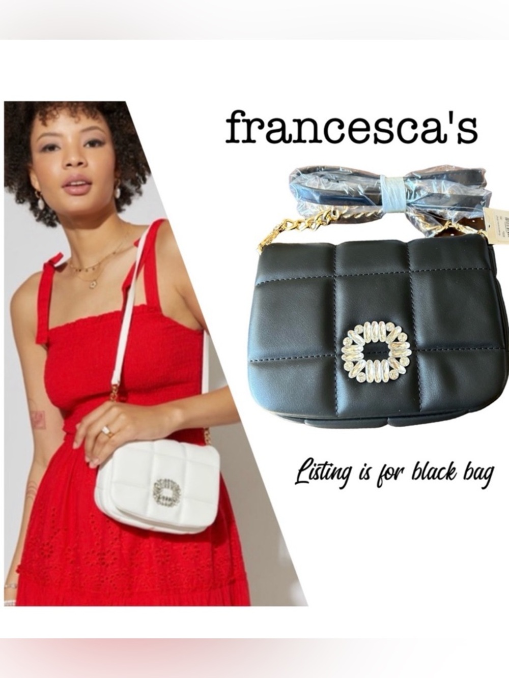 New Francesca’s Holly BLACK Quilted Crossbody Bag